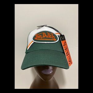 Von Dutch authentic Trucker snapback Hat Green,Orange & White NEW WITH TAGS!